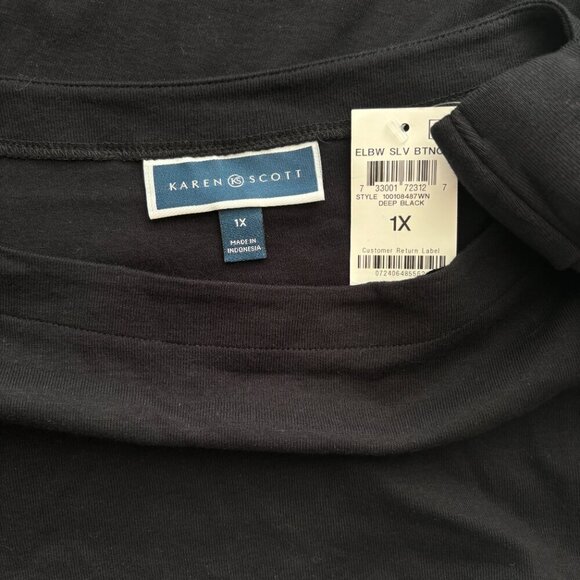 Karen Scott Women's Plus Size 100% Cotton Black Elbow-Sleeve Top NWT - Picture 5 of 5